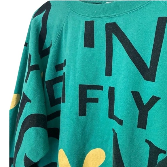 Vintage Abstract Graffiti Crewneck Sweatshirt Green Black Size S Made in Korea - Picture 4 of 6